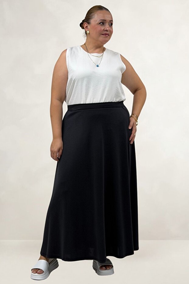 65003 Plus Size Elastic Waist Modal Skirt - Anthracite