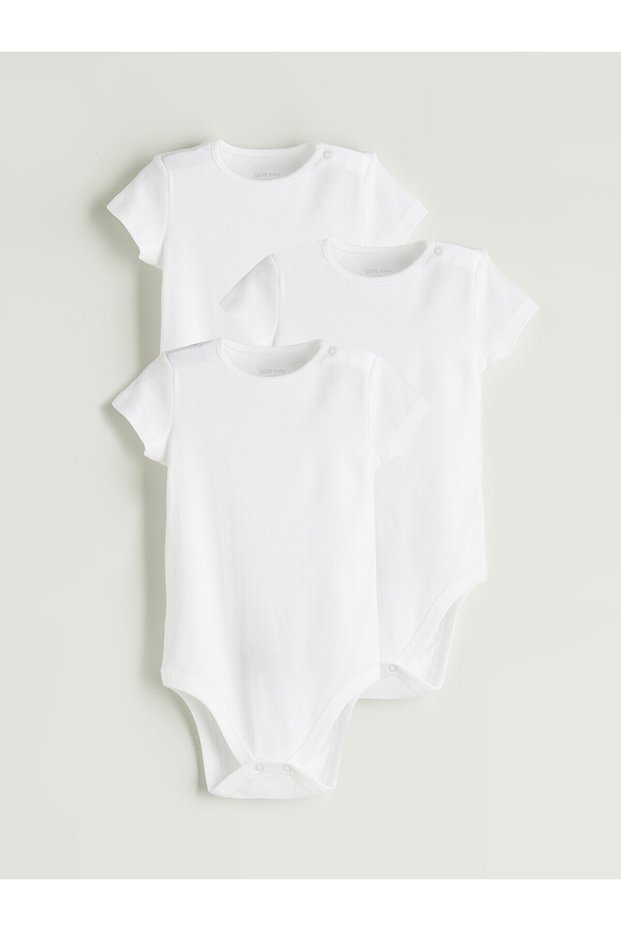 Two Mt Shop Quality Lcw Baby White Oval Collar Baby Girl Snap Fastener Bodysuit 3-Pack