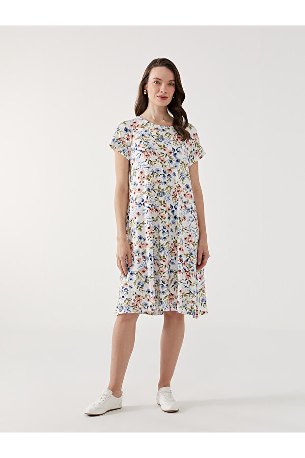Original Oval Neck Floral Dress