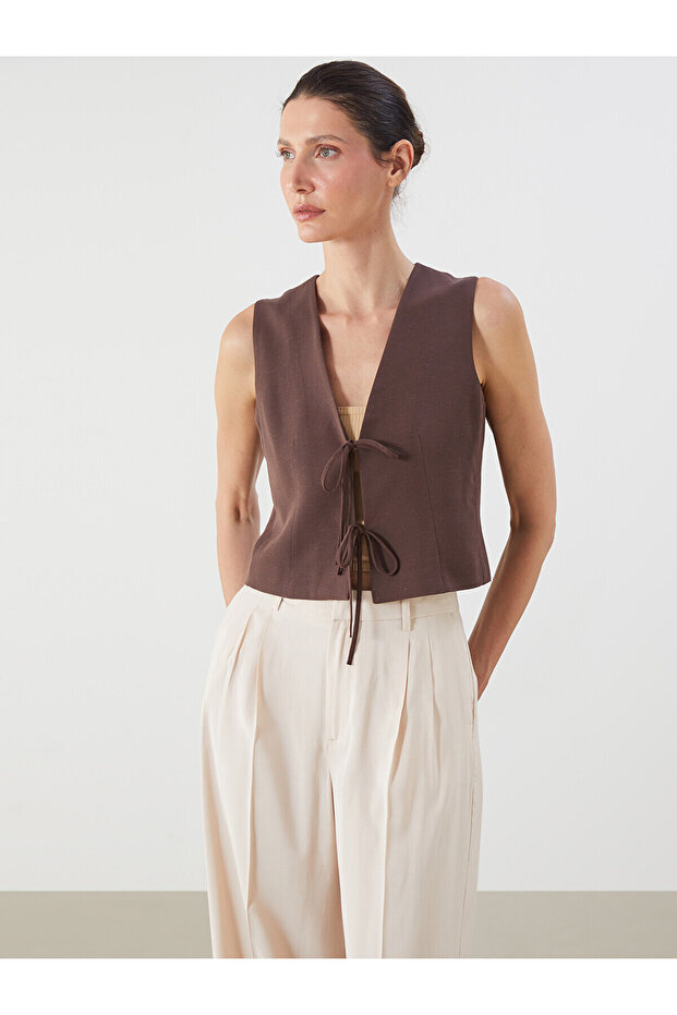 Trendlucky Women's Classic Vest with Bow in Linen Blend with a Difference
