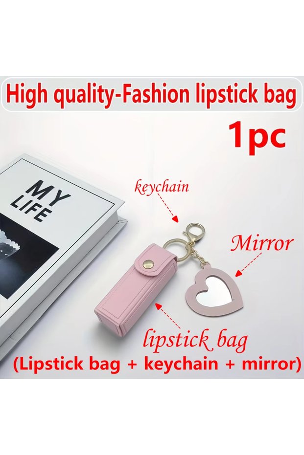 Pink HOMEFISH Various Colors Available, Heart-Shaped Mirror Portable Mini Lipstick Bag, Portable Lip