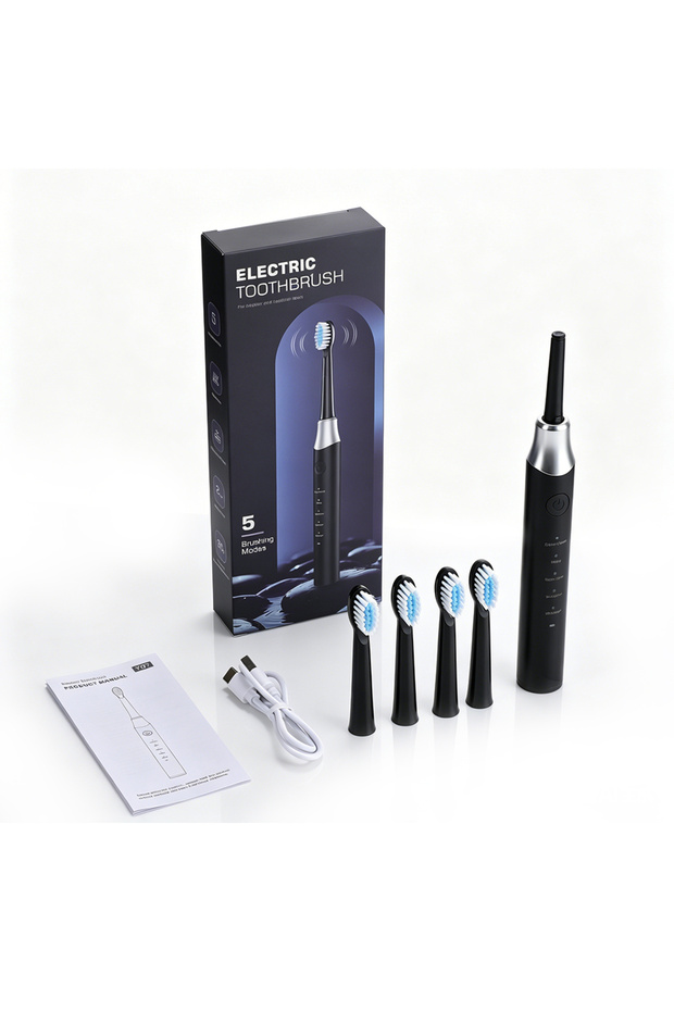 black Electric Toothbrush Sensitive Gum Care USB Rechargeable Waterproof 5 Modes Toothbrush for Adul