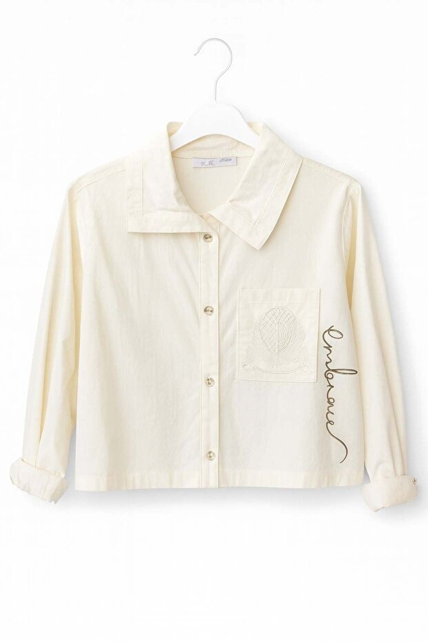 Nk girl's long sleeve classic collar button-down shirt, ages 8-14, cream - khaki