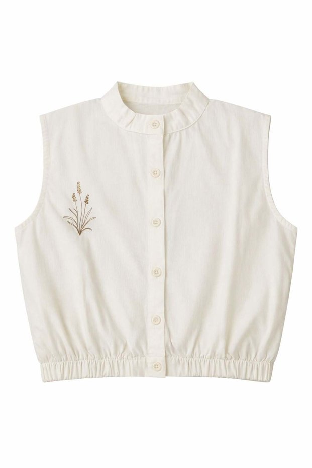 Nk Girl's High Collar Sleeveless Vest 8-14 Years Old Ecru