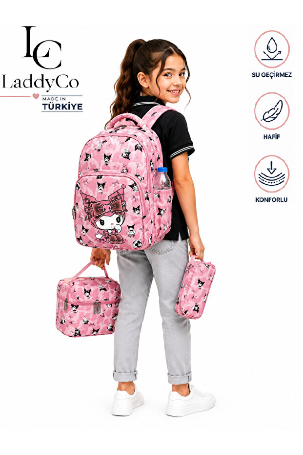Orthopedics First School Bag for Girl - Character Printed, 3-Piece Set, Powder