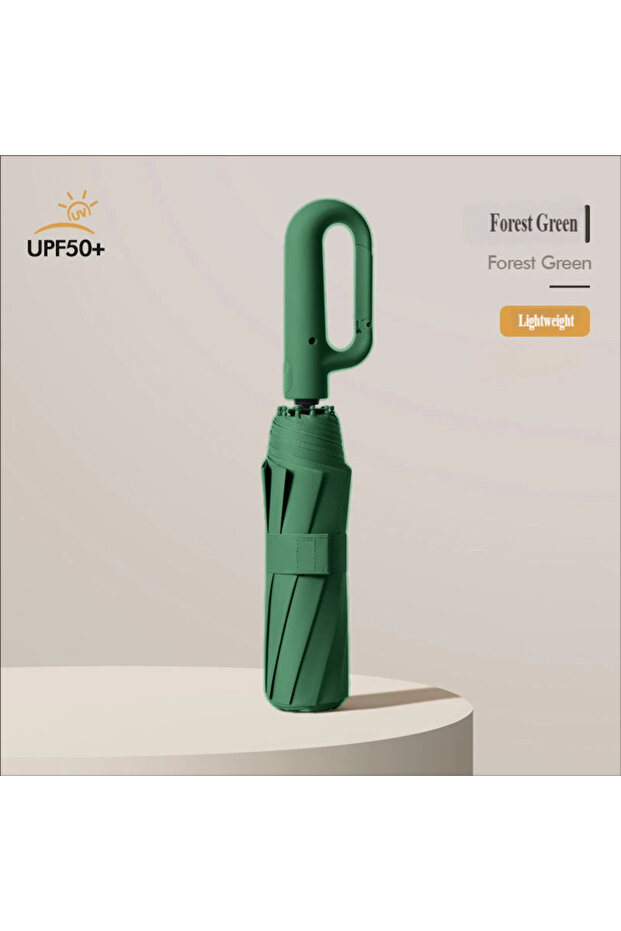 مظلة خضراء كبيرة قابلة للطي بمشبك حلقي أوتوماتيكي • مخصصة للأعمال • طلاء أسود • مقاومة للرياح • حماية من الشمس