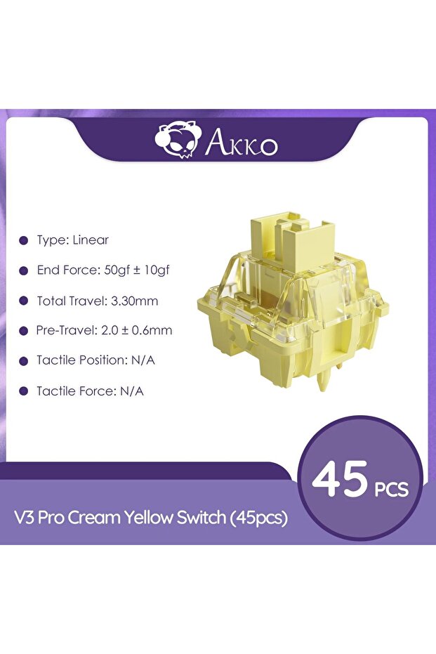مفاتيح Akko V3 Pro باللون الأصفر الكريمي، مفاتيح لمسية/خطية للوحة المفاتيح الميكانيكية، عبوة من 45 قطعة