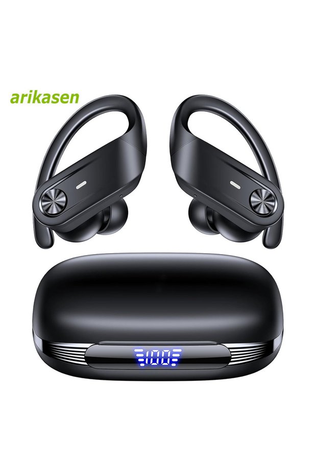 black Sports Bluetooth Headphones Wireless TWS Earphones IPX7 Waterproof Earbuds 4 Microphones ENC H