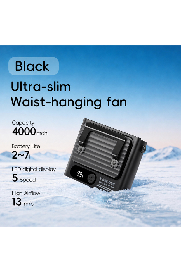 4000mAh B Black Multi-functional Waist Hanging Fan 4000mAh Mini Cooling Fan Five Speed Outdoor Port