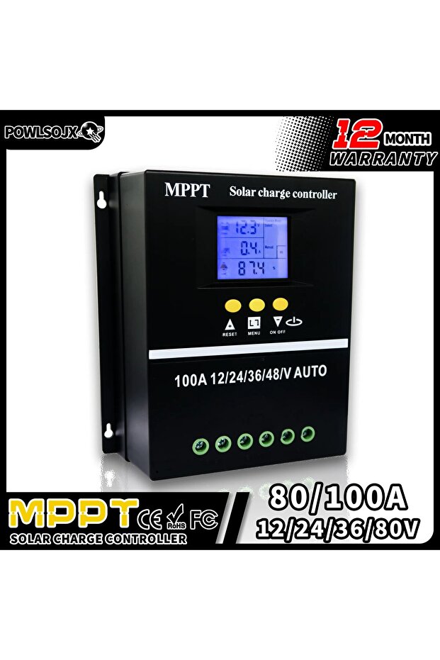بطاريات ليثيوم حمضية رصاصية POWLSOJX MPPT 80A 36V/48V وحدة تحكم شحن الطاقة الشمسية منظم 100A/80A LCD