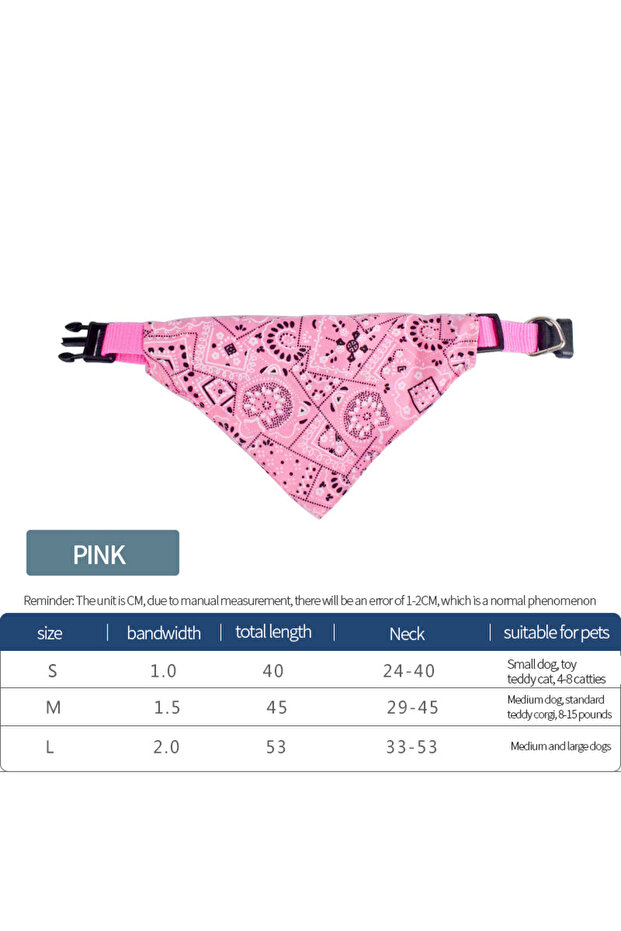 S Pink scarf Pet Triangle Scarf Cat Dog Saliva Towel Printed Pets Dog Collar Adjustable Strap Kitten