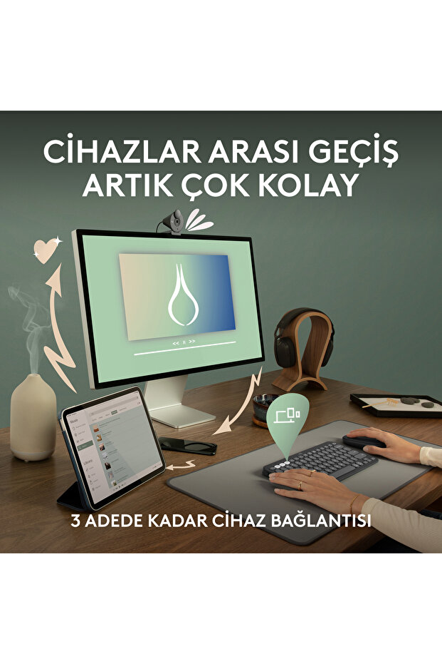 K380s Pebble Keys 2 Çoklu Cihaz Özellikli Bluetooth Türkçe Q Klavye, Beyaz 920-011860 - 4