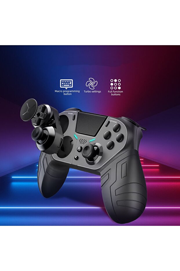وحدة تحكم لاسلكية سوداء مزودة بخاصية الاهتزاز المزدوج ووظيفة توربو قابلة للبرمجة لجهاز PS4 - 1