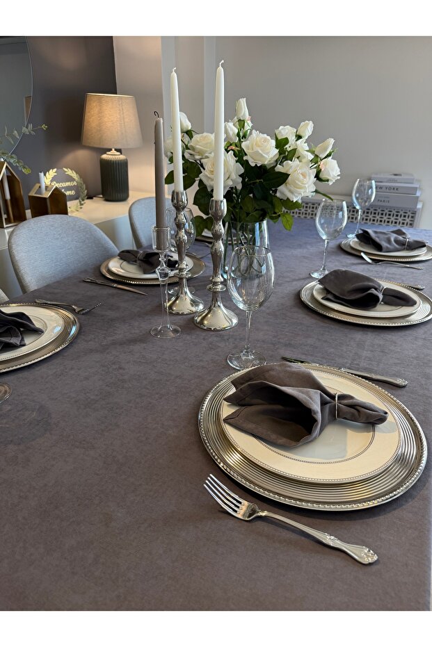 Pearl Velvet Textured Tablecloth Smoked (Napkins Not Included)