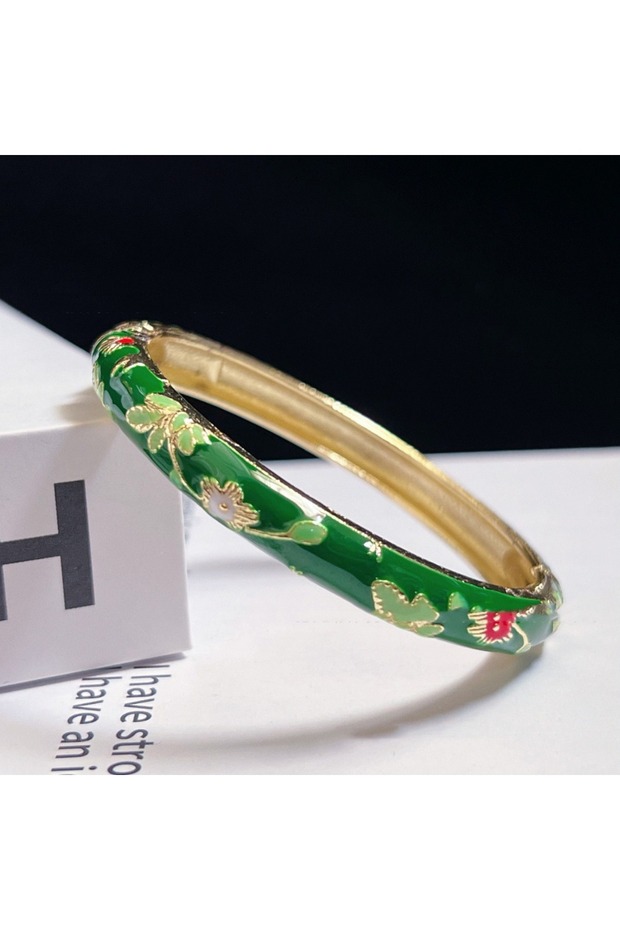 58-60mm Gold-color Enamel Chinese Cloisonne Bracelet Double Bangle Traditional Peony Filigree Flower