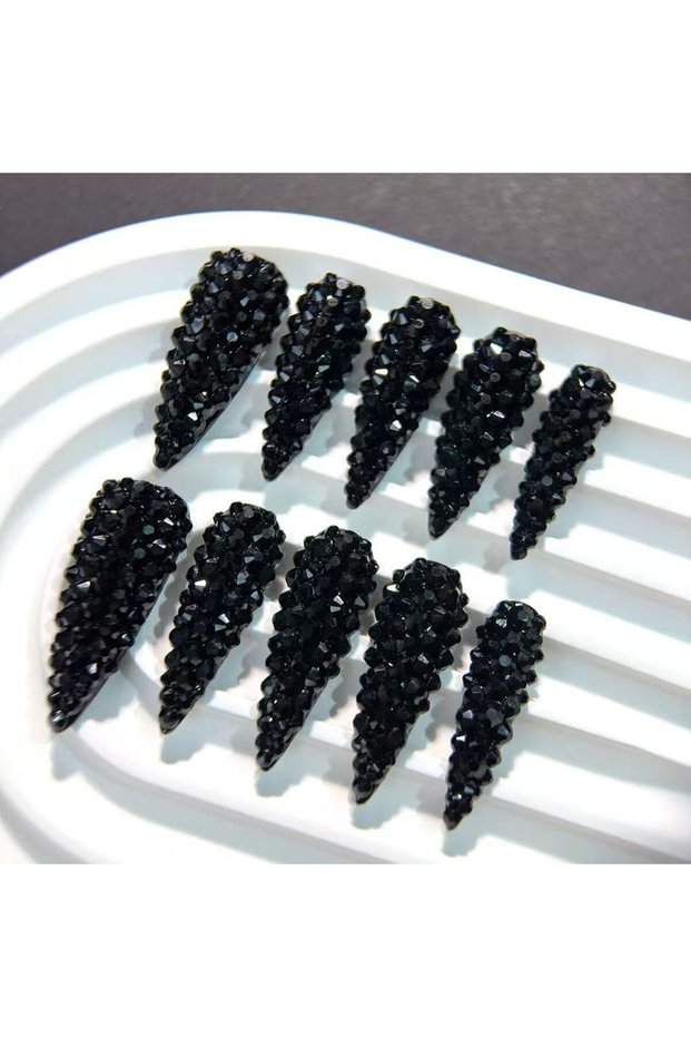 M 10pcs high-end Cool girl style, dazzling pure black round diamond, sparkling water diamond handmad