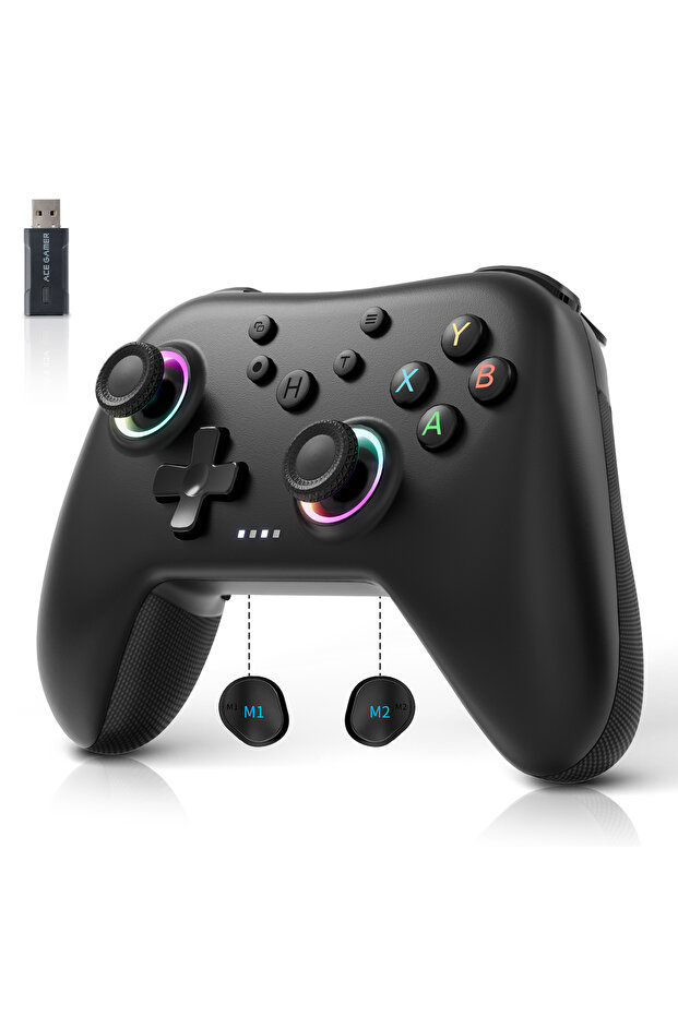 وحدة تحكم لاسلكية بلوتوث AceGamer Aurora 2.4G سوداء اللون، متوافقة مع أجهزة الكمبيوتر الشخصية/Steam/Switch، مزودة بخاصية Hall.