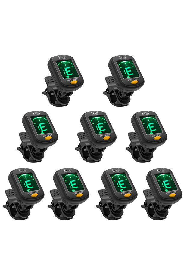 9Pcs IRIN T-500 Guitar Tuner Rotatable Clip-on Tuner LCD Display for Chromatic Acoustic Guitar Bass