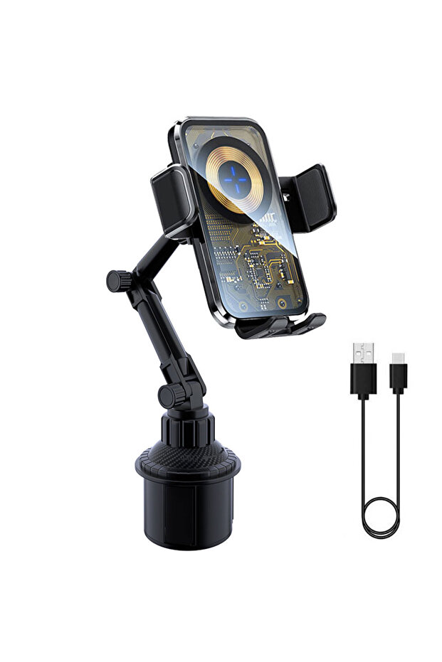 black 15W Auto Clamping Wireless Car Charger Stand for Samsung Z Fold5 4 3 VIVO X Fold2 Car Cup Hold