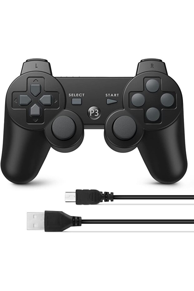 وحدة تحكم لاسلكية لجهاز PS3 مع اهتزاز ثنائي المحرك، ومستشعر حركة سداسي المحاور، وكابل شحن سريع