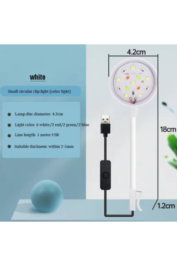 مصباح حوض سمك أبيض مع محول، مصباح LED صغير الحجم كامل الطيف يعمل بمنفذ USB بزاوية دوران 360 درجة