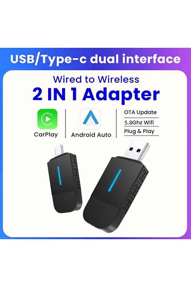15mm ANYFAR Dual Interface Wireless CarPlay Android Auto Wireless USB TYPE-C Adapter Smart Mini Box