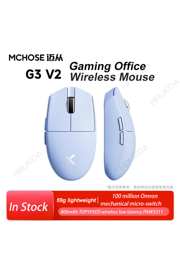 ماوس الألعاب اللاسلكي MCHOSE G3 V2 Pro باللون الأزرق، خفيف وقابل للتخصيص، يدعم ثلاثة أوضاع، مزود بتقنية بلوتوث وبطارية 800 مللي أمبير.