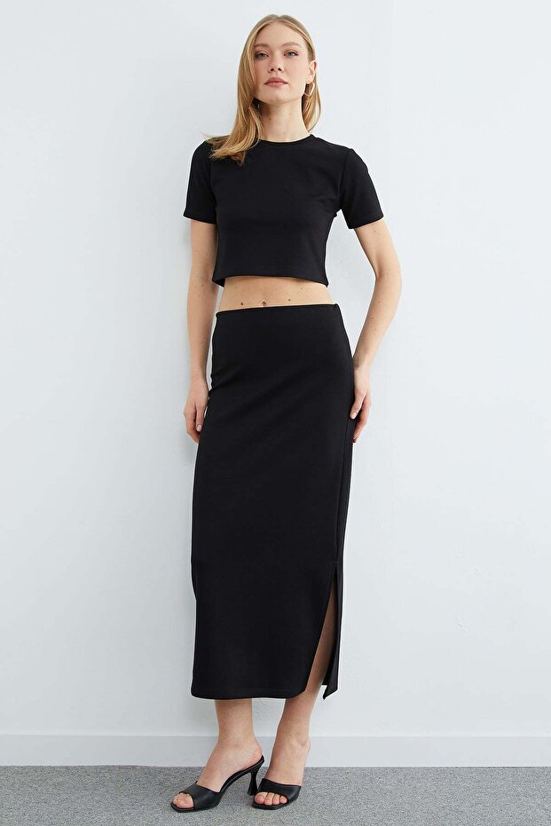 Basic Slit Modal Skirt 2-Piece Set