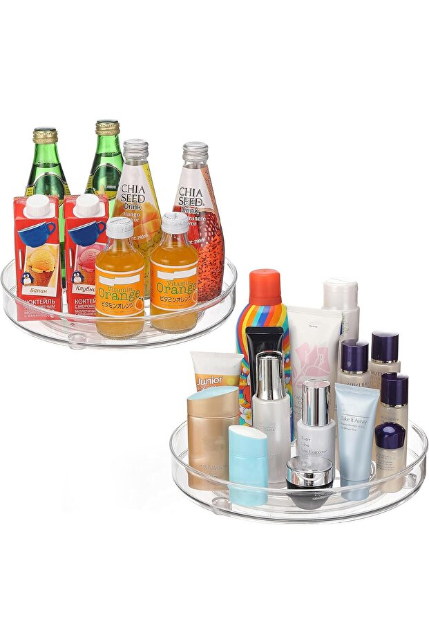 Lazy Susan Rack Organizer, 360 Degree Rotating Round Lazy Susan Turntable for Cabinet, Clear