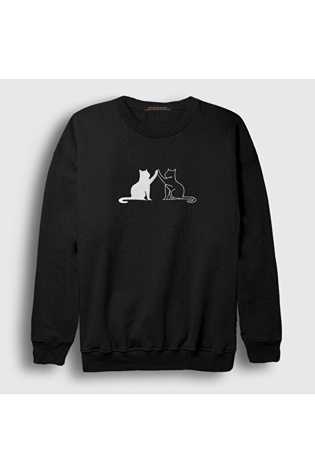 Unisex Black Black And White Cats Cat Sweatshirt 287231tt