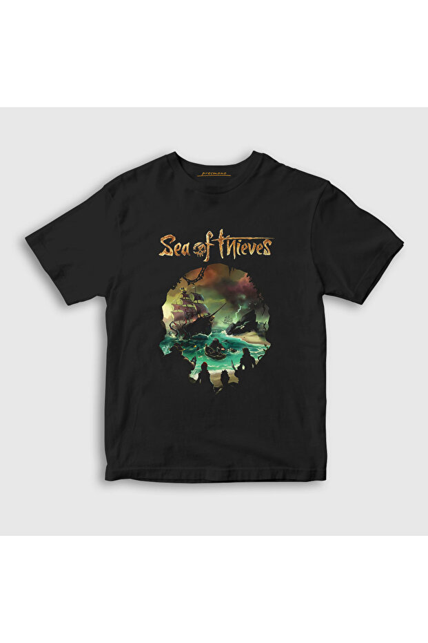 Unisex Kids Black Skull Sea of Thieves T-Shirt 609828Tt