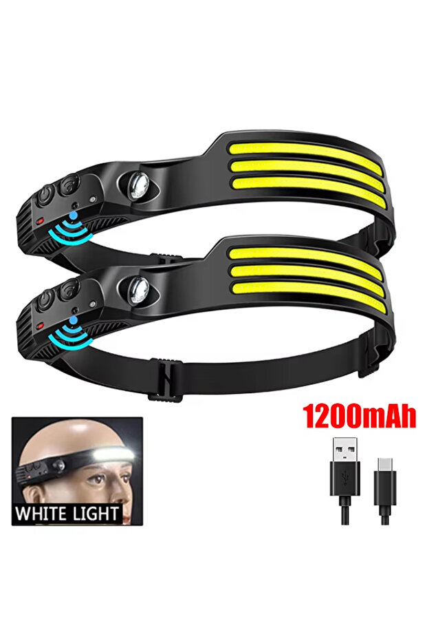 مصباح أمامي W689-3 أبيض، قطعتان، مزود بمستشعر LED COB، يعمل بتقنية الاستشعار، مزود ببطارية مدمجة، قابل لإعادة الشحن عبر منفذ USB