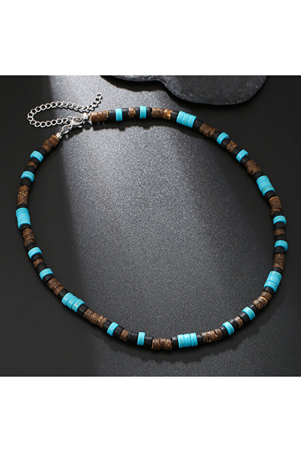 Blue Fashion Bohemian Style Turquoise Coconut Shell Wood Bead Patchwork Necklace - The Best Gift for