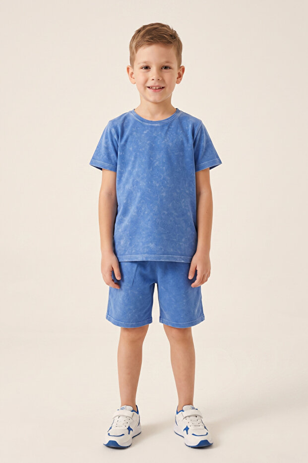 Boy's T-Shirt and Shorts Set Self-Patterned Lycra Combed Cotton 100% Cotton