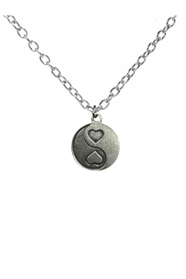 Yin Yang Heart Symbol Unisex Necklace – with 60cm Chain, Zamak Metal Love and Balance Themed Spiritual Jewelry