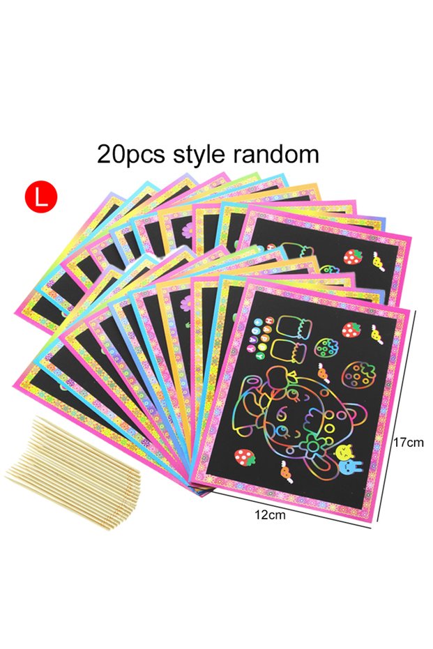 20PCS L 10/20pcs Scratch Painting Toys Children DIY Handmade Art Cartoon Pattern Brilliant Colors Dr