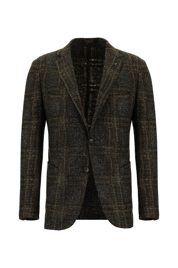 7 Drop Slim Fit Italian Wool Plaid Knitted Jacket