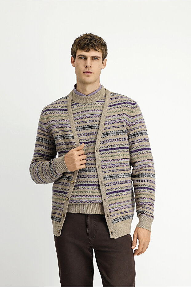 Patterned Wool Knitwear Cardigan