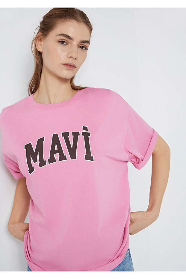 Logo Printed Pink T-Shirt Oversize / Wide Cut 1600843-71063