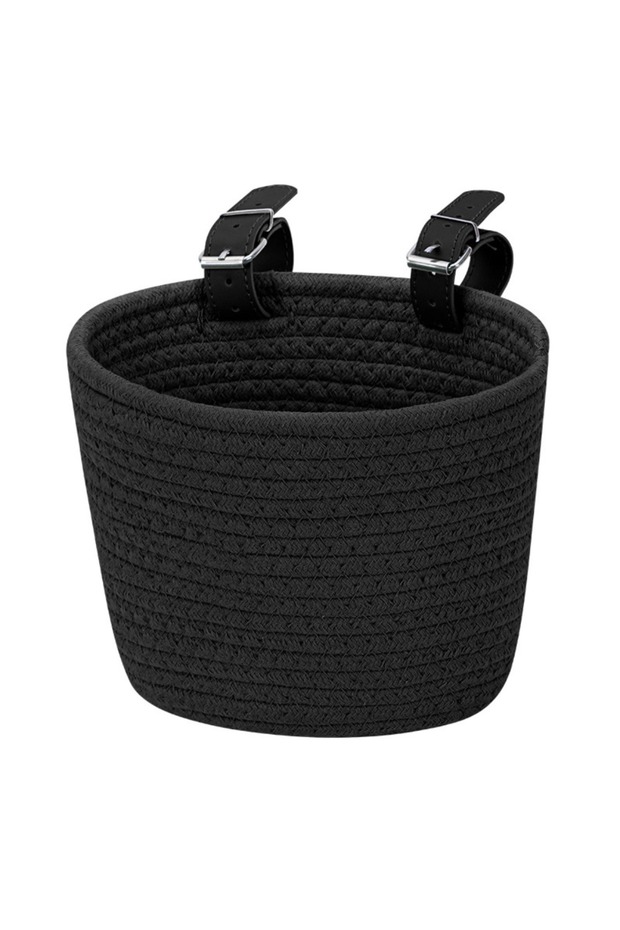 Black Adjustable Bicycle Basket Removable Design Solid Color Handlebar Front Basket Lightweight Colo