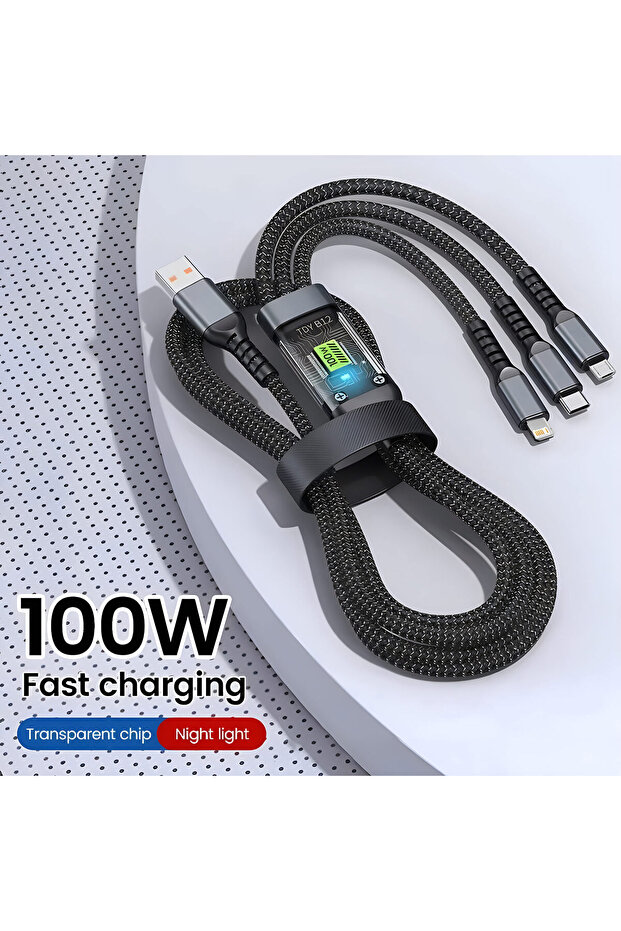 1.2 متر أسود 3 في 1 100 واط كابل USB A شحن سريع كابل بيانات Micro USB شاحن هاتف كابل شحن سريع