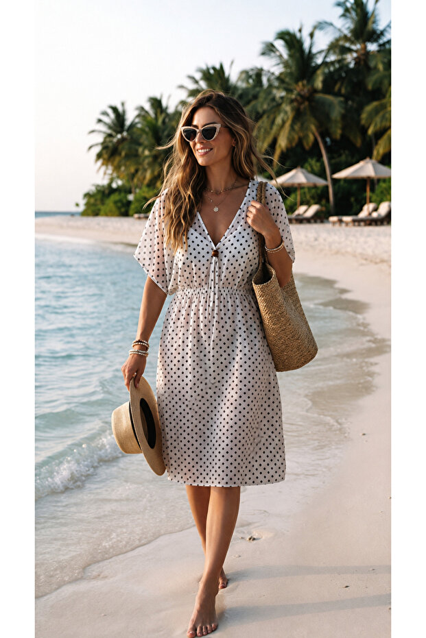 Women's White Spotted Tulle Beach Dress