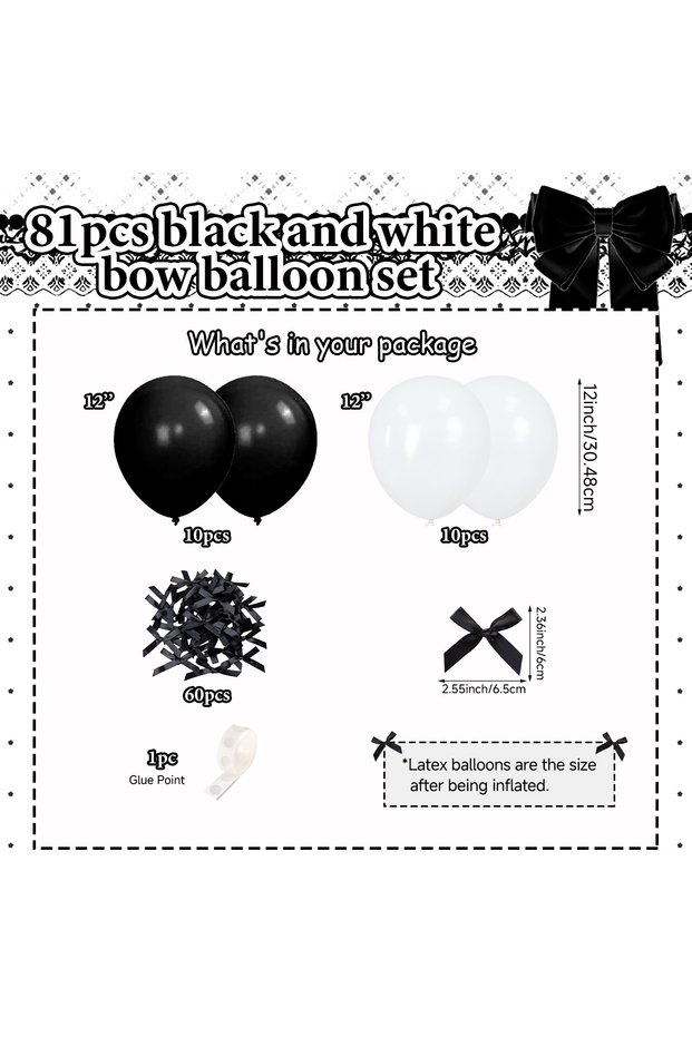 Other balloon set 81pcs 12-Inch Black & White Latex Balloons Set with Black Ribbon Bow for Girls Bir