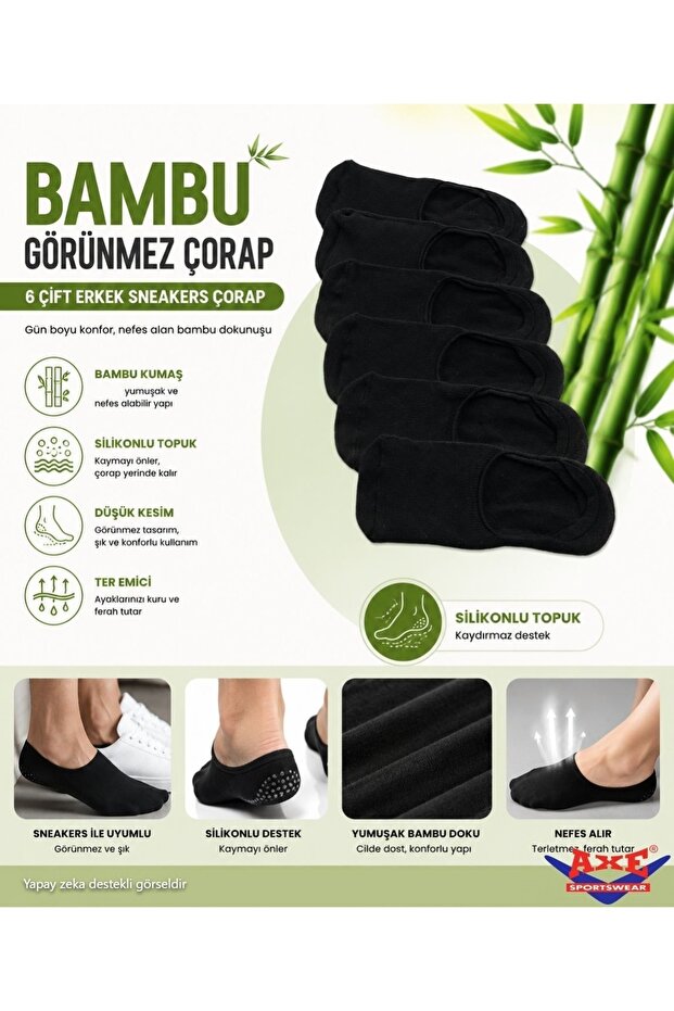 Men's 6 Pairs Bamboo Heel Silicone Non-Slip Sneakers Ballet Invisible Low Cut Short Ankle Socks