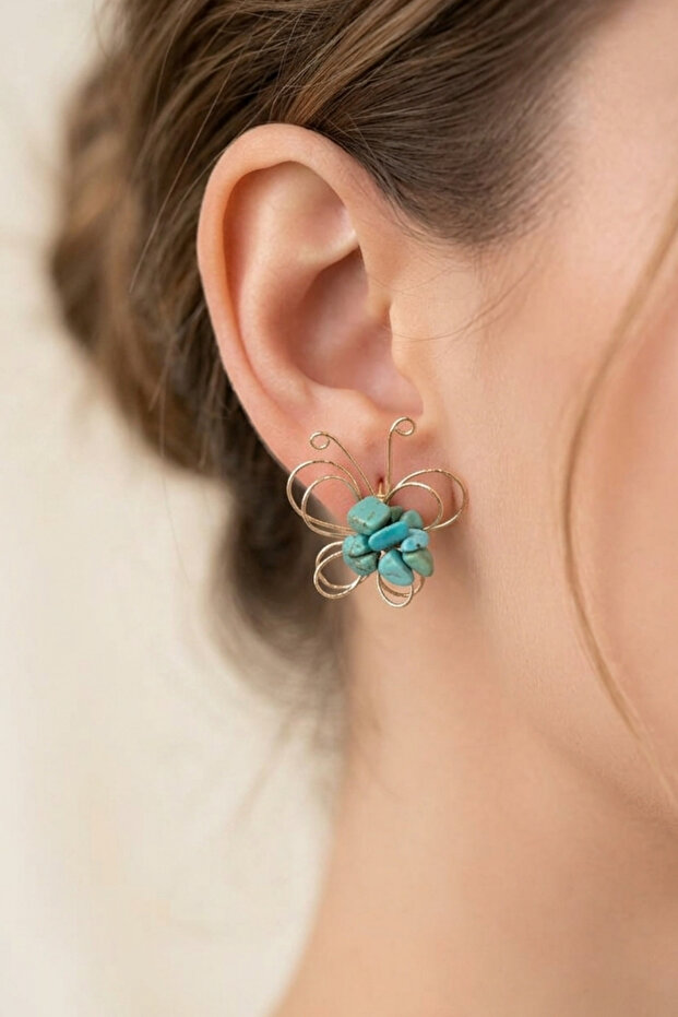 Handmade Butterfly Earrings with Natural Stones 4 Cm.