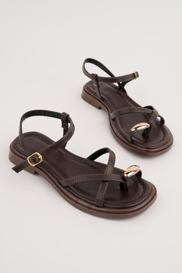 Women's Black Gold Ring Detailed Daily Sandals