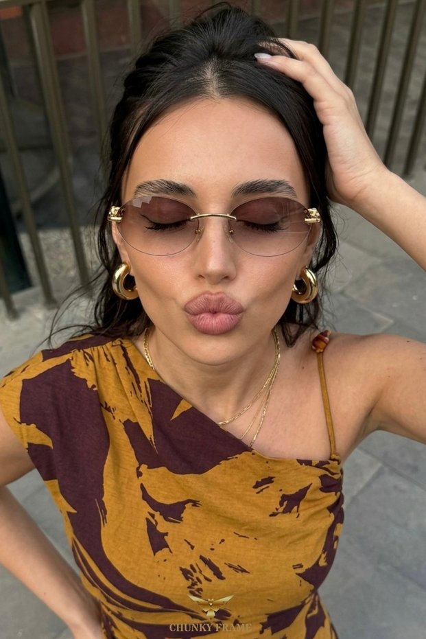 Cartiess Unisex Ellipse Brown Gold Framed Ultra Light Uv400 Filtered Sunglasses