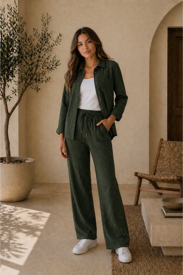 Women's Suit Set, Tissue Fabric Shirt and Pants Set