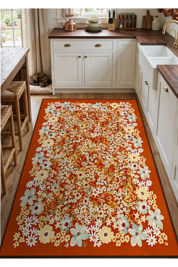 Sdt Red Flower Patterned Modern Woven Base Decorative Carpet Sdt903