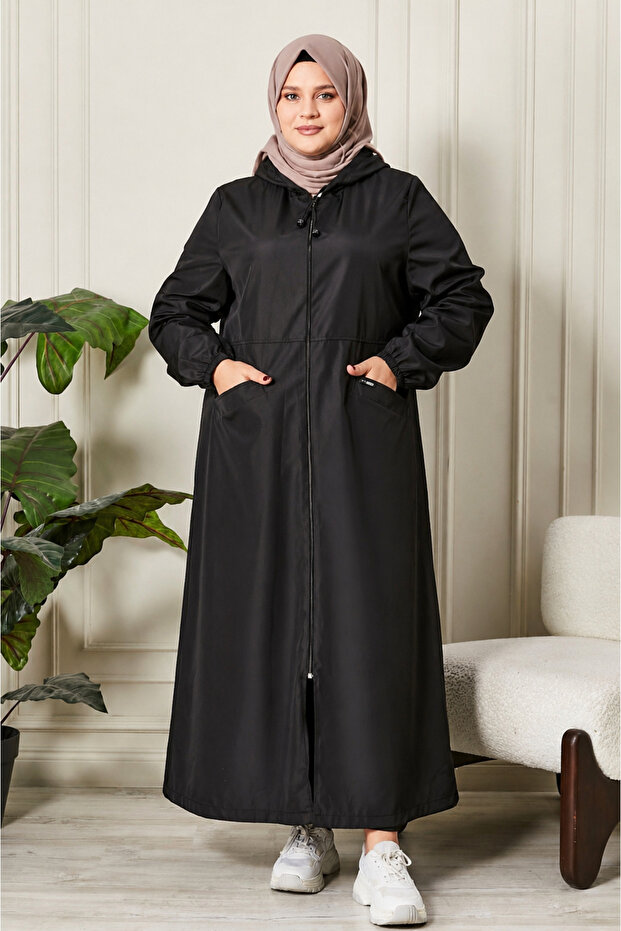 Women's Plus Size Hooded Zipper Long Coat